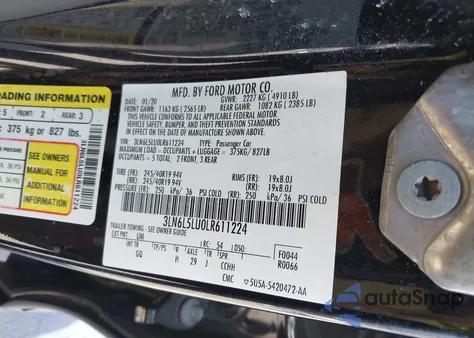 2020 Lincoln Mkz Hybrid Reserve из США, поврежденный, VIN 3LN6L5LU0LR611224